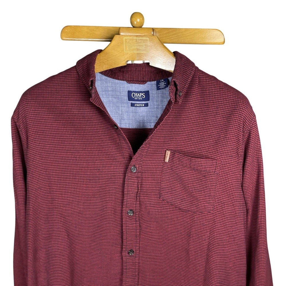 Mens Lot of 2 Chaps Stretch Flannel Long sleeve Shirts Size Large Red Gray